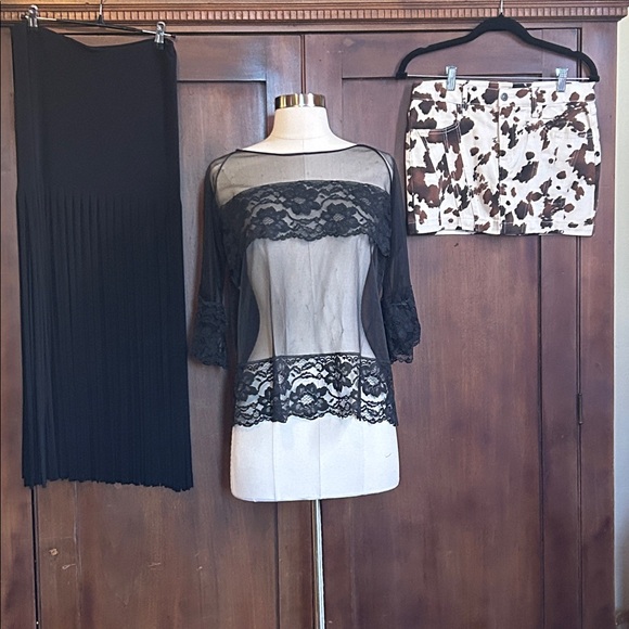 60’s Black Sheer Lace Middy Top Lingerie M - Picture 9 of 10
